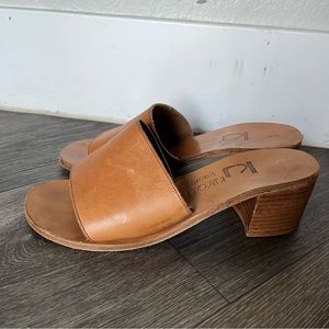 Leather Heeled French Wood Sole Slide Sandal